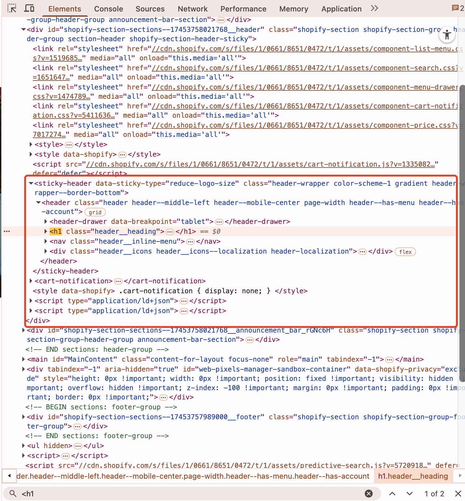 H1 Tag Diagnosis in Developer Tools